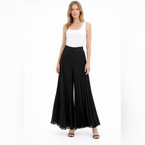 VTG J.R. NITES BY CAROLLIN Black Pleated Palazzo Wide Leg Flowing Trousers SZ 14